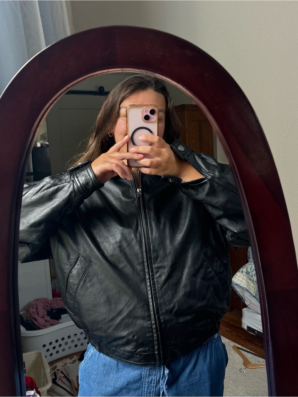 Classic Black Leather Bomber Jacket